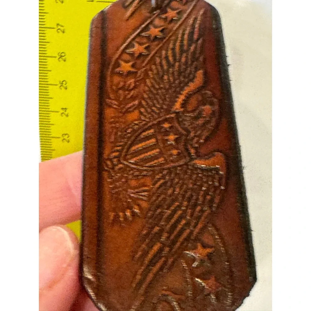 Ropin the West Tooled Leather Eagle Keychain Brown Patriotic Western Made in USA